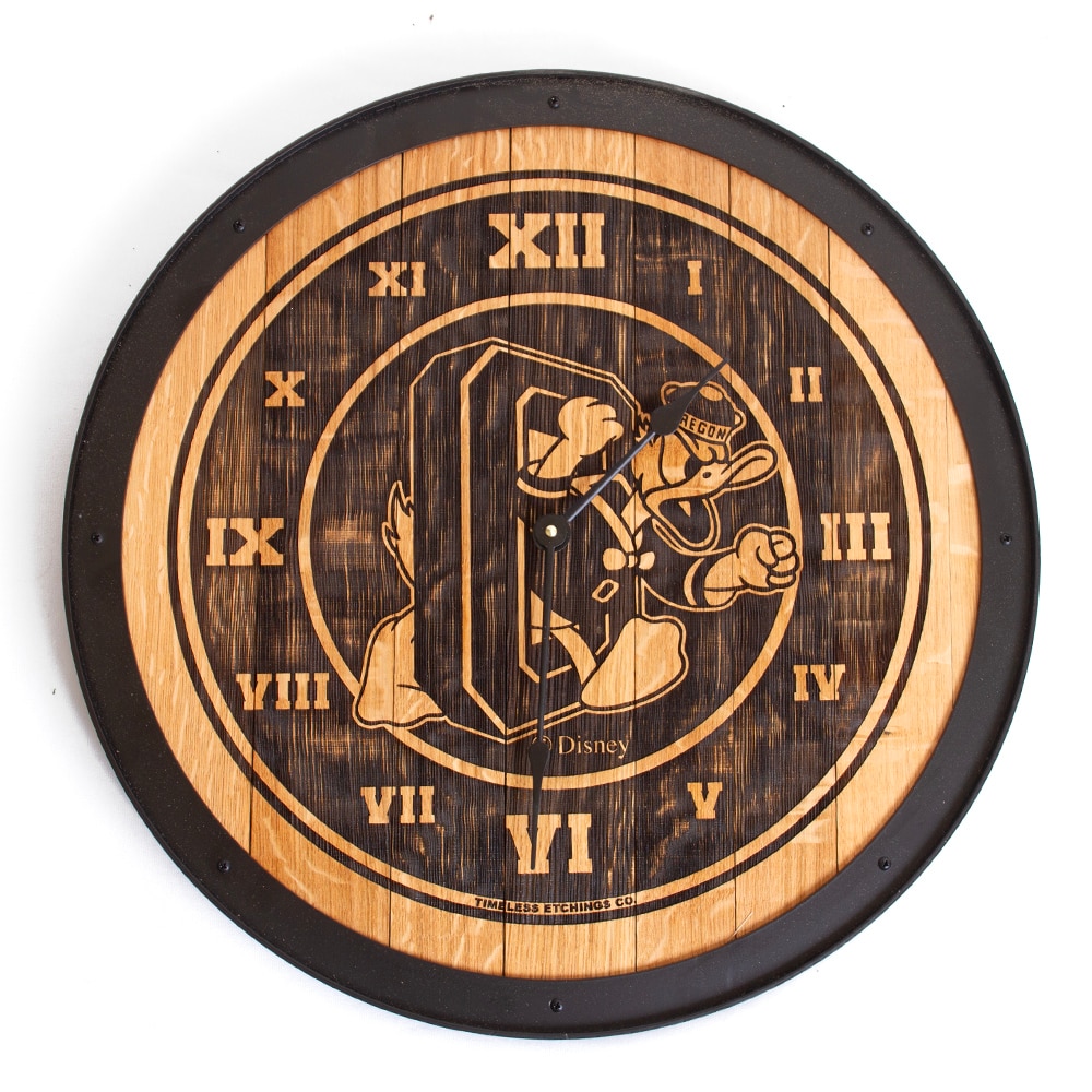 Wood Timeless Etching 20-In Dia x2D-In Barrelhead w DTO Wall Clock